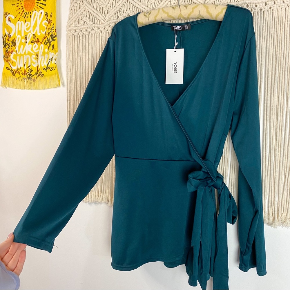 YOINS Green NWT Wrap Long Sleeve V Neck Top Size 4X